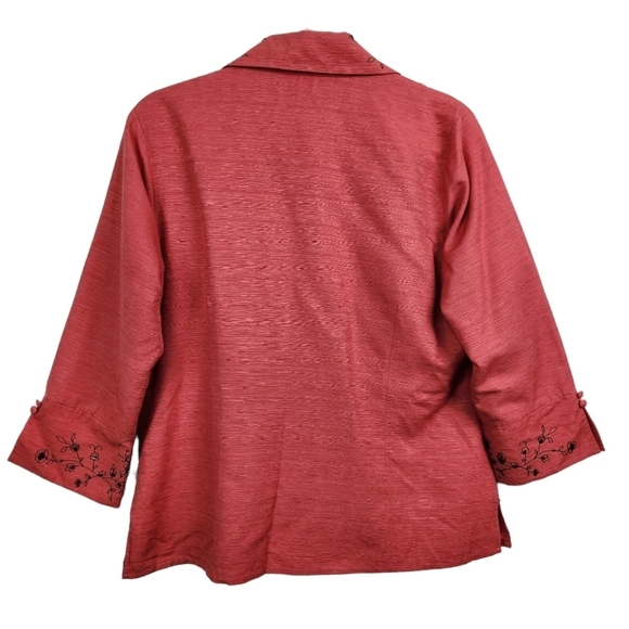 SilkLand 100% Silk Coral Button Down Black Beaded Embroidered Blouse Medium - Picture 5 of 9